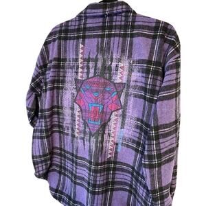 𝅺MARVEL Womens M Wakanda Wool Black Panther Forever Purple Plaid Grunge Shacket